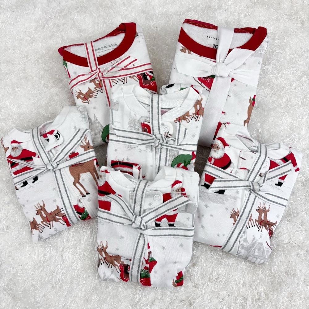 Pottery Barn Kids Heritage Santa Organic Pajamas NEW Multiple Size Gender Neutra